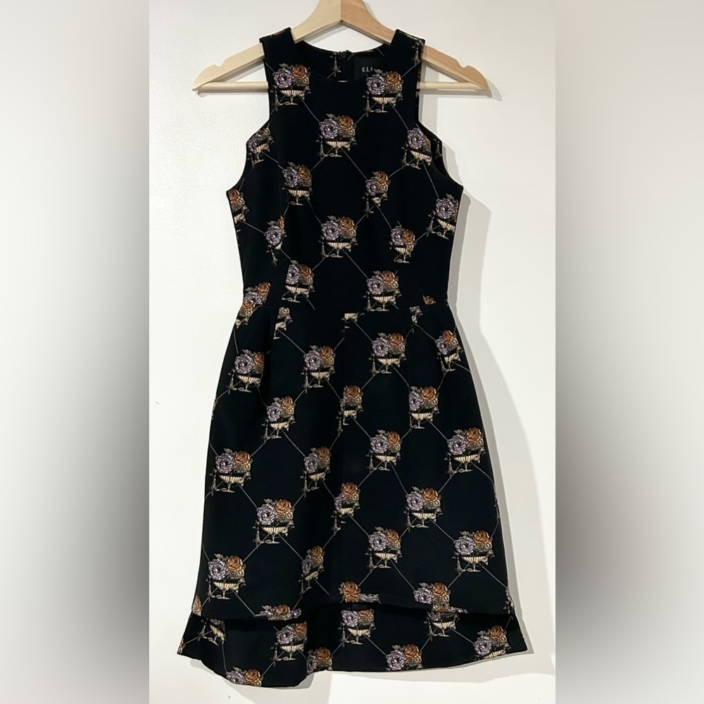 Ellery Structured Black Floral Silk‎ Lined Sleeveless Mini Dress AUS 6 US 2